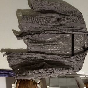 Eileen fisher cotton grey crochet shrug bolero large